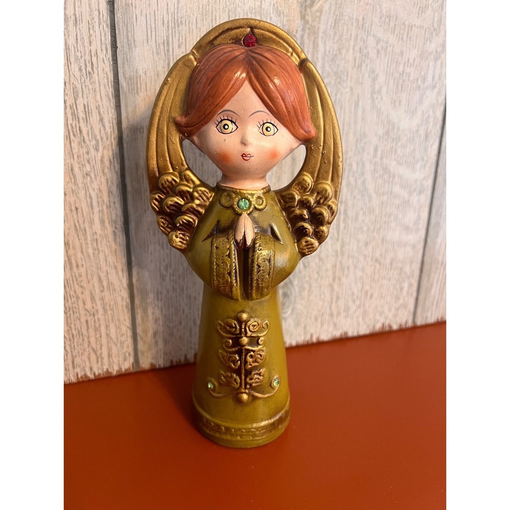 Vintage Red Christmas Angel Green Eyes Jeweled 11" Japan Paper Mache MCM ARDCO